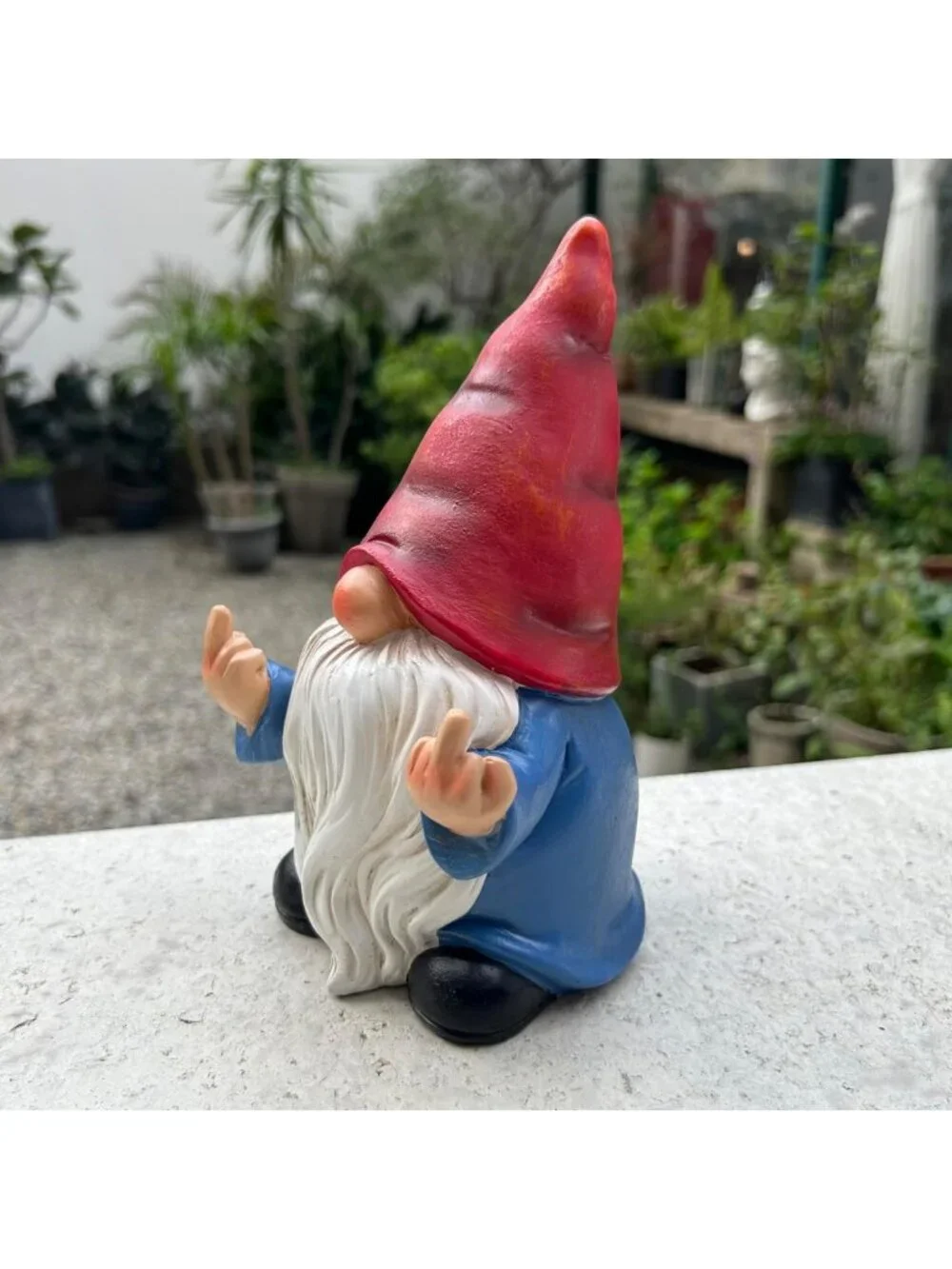 Naughty Middle Finger Gnome Statue 7.8in - Funny Garden Decor & Lawn Ornament